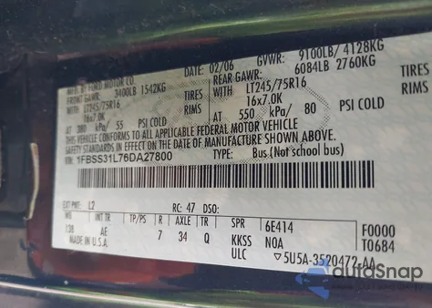 2006 Ford E-350 Super Duty Xl/Xlt from USA, damaged, VIN 1FBSS31L76DA27800